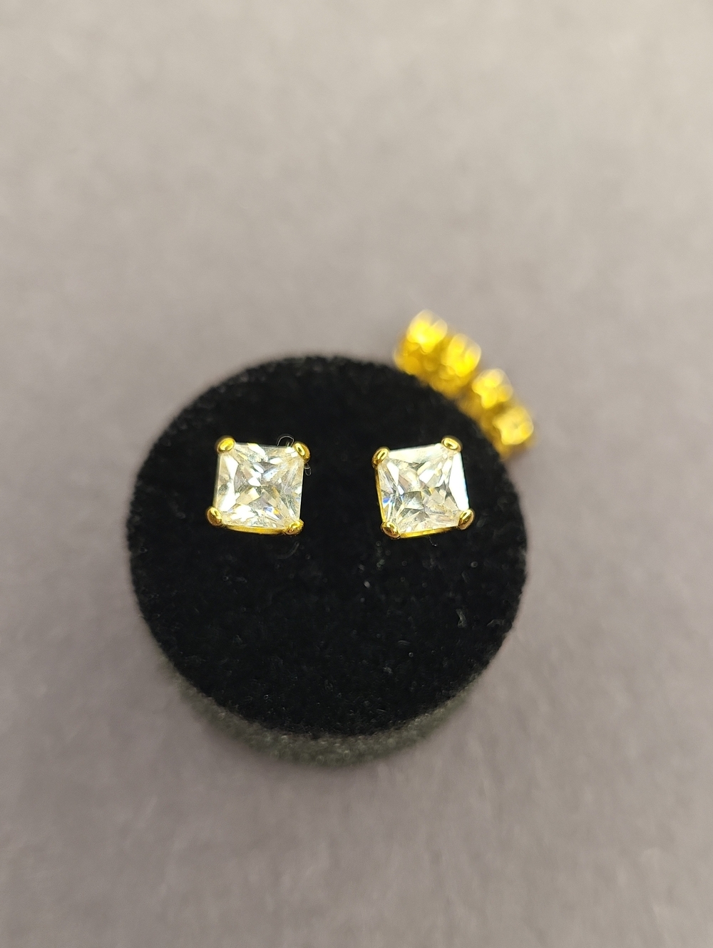 Gold-Set Square Cubic Zirconia Stud Earrings - Clear/Gold